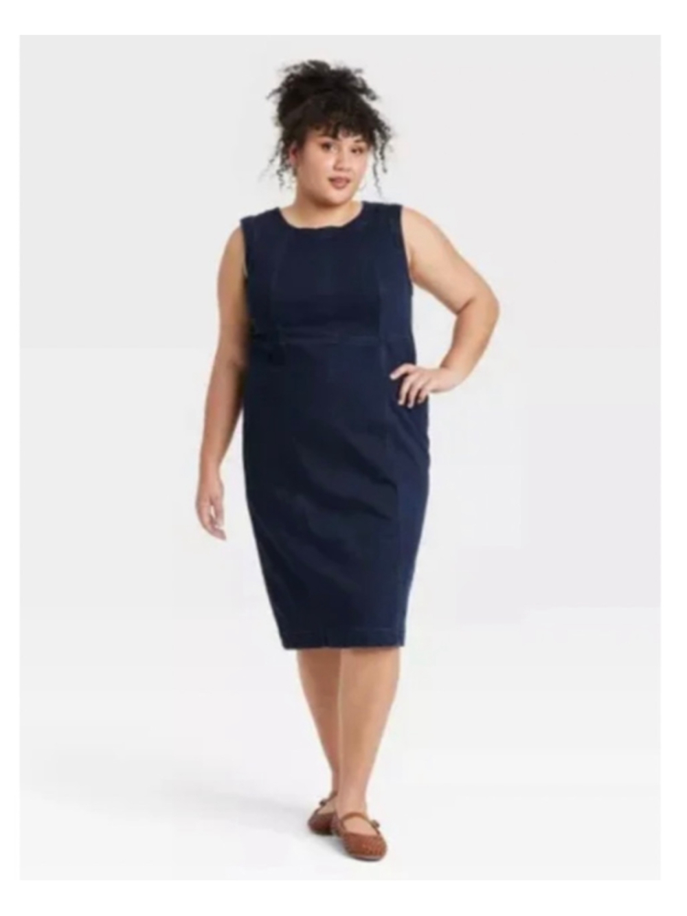AVA & VIV Navy Sleeveless Denim Sark Wash Bodycon Dress Knee Length Plus Size 20